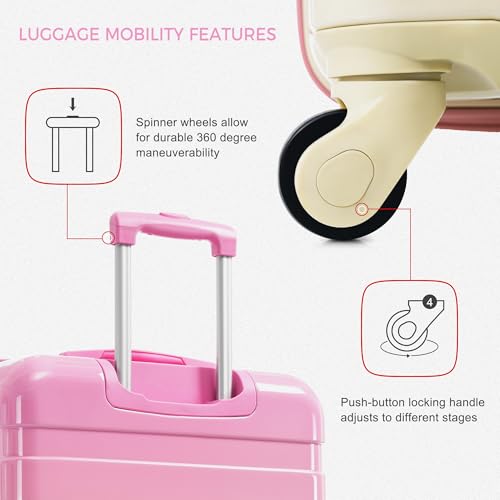 Luggage Sets New Model ABS Hardshell 3pcs Luggage Hardside Lightweight Durable Suitcase sets Spinner Wheels Suitcase with TSA Lock 20''24''28''(Pink)2