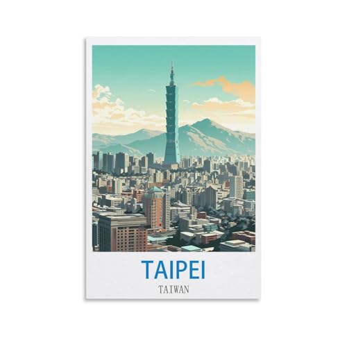 FZYUEN Taipei Taiwan – Affiches de voyage vintage sur toile pour décoration murale, chambre à coucher, 20 x 30 cm