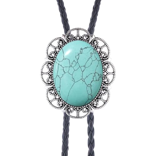 Image of Jeilwiy Bolo Tie for Men Real Stone Westwern Cowboy Ties Silver Bolos Women Leather Necktie Gift for Birthday Christmas
