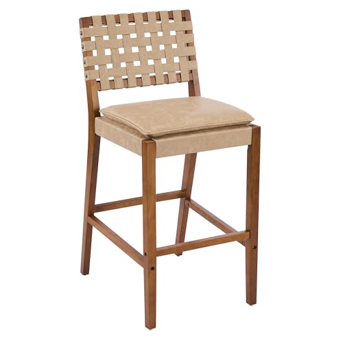 Juego de 4 butacos de altura para barra Christopher Knight Home Caitlyn, asiento de cuero sintético PU para isla de cocina, silla de comedor de madera, butaco con reposapiés, color marrón claro + nogal miniatura 7