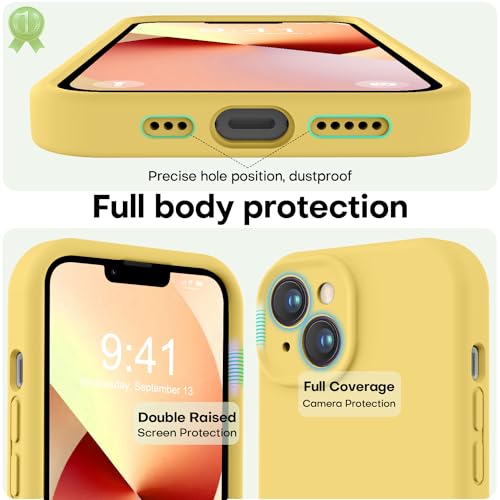 Image of LOVE 3000 Designed for iPhone 13 Case, Premium Silicone with [Camera Protection] [Soft Anti-Scratch Microfiber Lining] Shockproof Protective Phone Case for iPhone 13 Women Men Girls 6.1 inch, Yellow