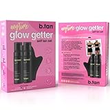b.tan Dark Self Tanner Gift Box | Anytime Glow Getter Bundle - 2 Pack Sunless Tanning Mousse with Mitt, 1 Hour Express Fake Tan Foam, Best Christmas Stocking Stuffer Fast Bronze, Face & Body