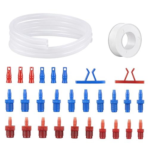 Orion Motor Tech Master Cylinder Bleeder Kit Compatible with 14151 31pc Complete Brake Bleeder Tool Kit with SAE & Metric Fittings 22 in Clear Hose Clips and PTFE Tape Universal Fit