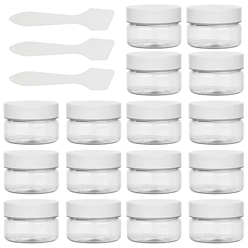 SSRDFU - 15 Pcs Frasco de plástico vacío de 3g/3ml + 3 uds.De Cuchara pequeña Transparente,Caja de Muestra de Tarro de Crema con tapón de Rosca,Recipiente de Viaje,Crema de bálsamo Labial cosmético