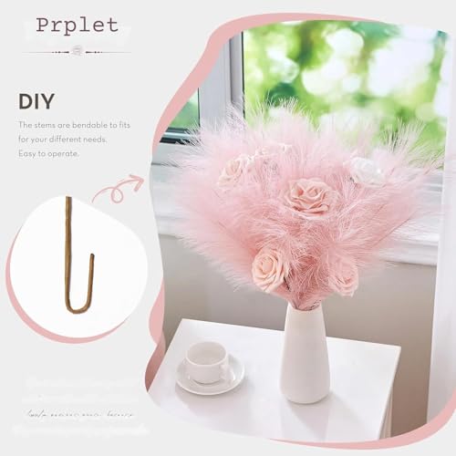 Image of Faux Pampas Grass - 24 Pcs Small Artificial Flowers for Living Room Home Office and Wedding Decoration (Pink)