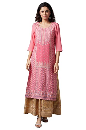 Image of Aurelia Women's Viscose Regular Fit Floral Regular Kurta