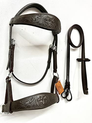 AMAZING HORSE STUFF Sidepull Bitless Bridle with Designer Hand Carving On Brow & Noseband Oval Shaped Brown (Full, Cob, Pony) (Full) - Thumbnail 4