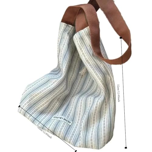 Striped Canvas Bag Blue Large Capacity Shoulder Canvas Women Bags2