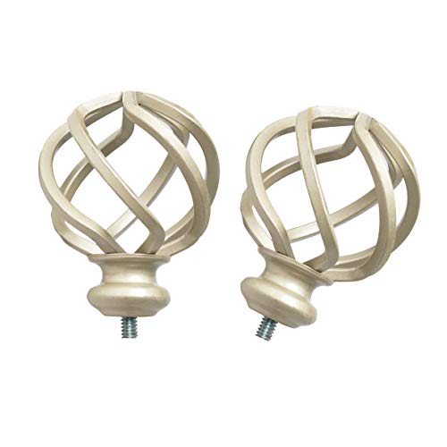 QITERI Drapery Window Curtain Rod,3/4\" Diameter Single Curtain Rod with Twisted Cage Finials,Adjustable Length from 38\" to 72\",Satin Gold Nickel,2 Pack