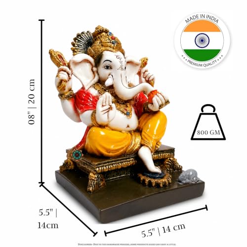 Image of Handcrafted Lord Ganesh Idol | Ganesha Statue for Home Temple, Pooja Room, Office Decor | Gold Painted Hindu God Figurine | Diwali, Housewarming & Wedding Gift (8 Inch, Marble Dust)