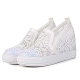  Scarpe da Donna con Zeppa Casual Scarpe Intagliate Mocassini Traspiranti di Pizzo Misura Grande 43 Scarpe Singole Glitter Altezza Sneakers Bianche Rosa