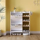 Saitedudu Schuhschränke schmal, Schuhkipper mit 2 Flip-Schubladen und 1 Schublade,Schuhregal schmal mit 3 Regalböden für den Eingang, Flur, Wohnzimmer oder Veranda 80x24x90cm