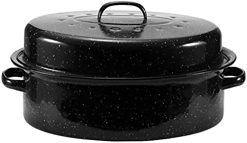 JY COOKMENT Granite Roaster Pan, 19” Enameled Roasting Pan with Domed Lid. Oval Turkey Roaster Pot, Broiler Pan Great for Turkey, Chicken, Lamb, Vegetable. Dishwasher Safe Cookware Fit for 20Lb Turkey