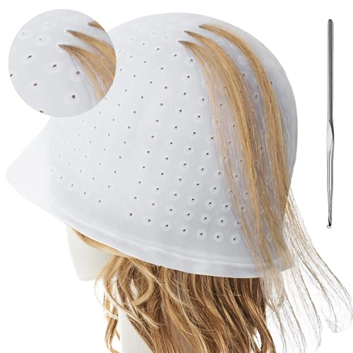 Silicone Highlighting Hair Cap Reusable Highlight Hat with Hook Hairdressing Dyeing Staining Tools Kit