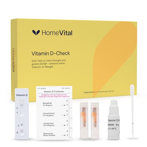 HomeVital Vitamin D Test für Zuhause - Schnelltests bei Annahme von Vitamin D-Mangel - Bluttest bei Symptomen wie Haarausfall, Depression, Erschöpfung, Müdigkeit, Vitaminmangel