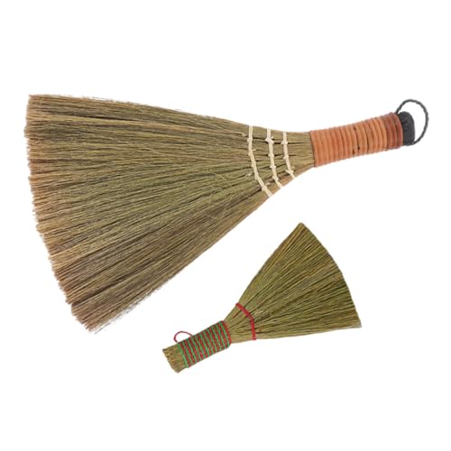 OFFSCH Handheld Small Broom and Dustpan Set Natural Grass for Gentle Floor Cleaning