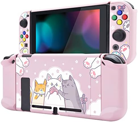 eXtremeRate PlayVital Back Cover for Nintendo Switch Console, NS Joycon Handheld Controller Separable Protector Hard Shell, Soft Touch Protective Case for Nintendo Switch - Gradient Pink Violet