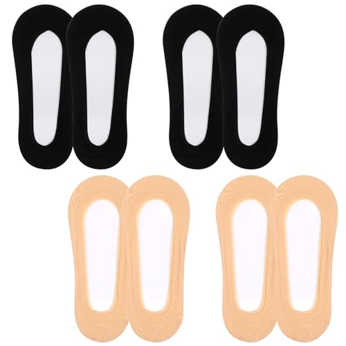 CIATBYYJ 4 Pairs No Show Socks Women Size 5-8, Anti-Slip Liner Socks Women, No Shoes Sock Womens, Flat Sock for Sandals Sneakers Dressy Shoes Loafers Ballerina (Black and Skin Color)