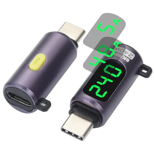 ELUTENG USB Type C 変換アダプタ 出力スクリーン表示 2個セット PD 240W急速充電 80Gbpsデータ転送 タイプc 変換コネクタ メス to オス 8K@60Hz USB 出力表示 ワット 電圧 電流数見える OTG機能付き iPhone 15シリーズ MacBookなどUSB-Cデバイスに対応のサムネイル