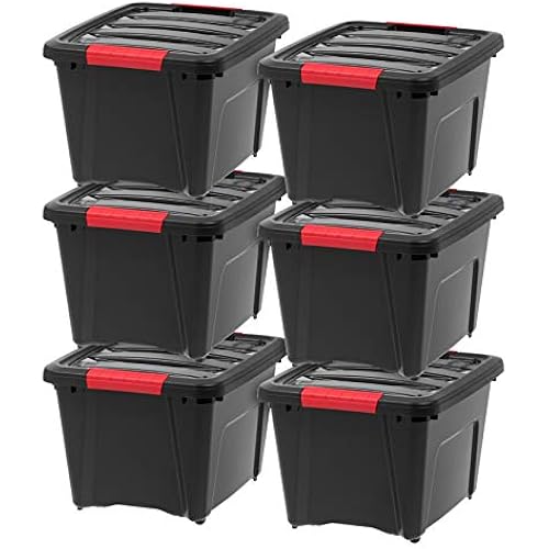 IRIS USA 6-Pack 19 Quart Storage Bins with Lids, Black