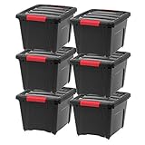 IRIS USA 19 QT Plastic Storage Box with Lid and Latches - 6 Pack - BPA-Free, Garage Organizing Solution, Durable Nestable Stackable Containers, Secure Pull Handle - Black
