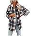 Damen Karrierte Jacke Hemd Mantel Langarm Bluse Frauen Flanellhemd Karo Hemdbluse Knöpfen Freizeithemd Hemdjacke Kariertes Knöpfe Blusenshirt Oversize Übergangsjacke Boyfriend Jacken Oberteil