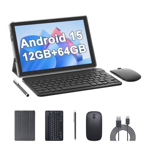 Image of 10 Inch Tablet Android Tablets 64GB 12GB RAM 10 inch Android Tablet Supports 1TB Expansion Dual Camera 6000mAh Long-lasting battery WiFi-6 Tableta 2 IN 1 Tablets with Bluetooth Mouse Case Stylus Keyboard