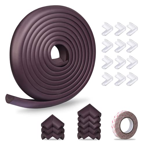 Baby Proofing Edge Corner Protector 16.4 ft Edge + 20 Corners, Momcozy Table Bumper Guard, Soft Rubber Foam Guard Pre-Taped Baby Safety Corners Cushion,Heavy-Duty, Brown