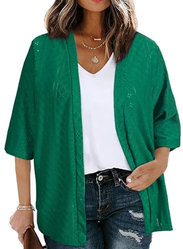Image of Eytino Plus Size Cardigan for Women Half Sleeve Knitted Jacquard Summer Kimono Cover up Tops(1X-5X)