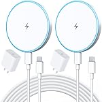 2Pack 15W Magnetic Wireless Charger Fast Charging Pad with 20W USB-C Adapter & 6FT Cables for iPhone 17/16/15/14/13/12 Series, AirPods Pro/3/2 – Travel & Office Ready
