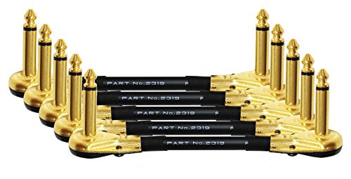 5 unidades de conectores Mogami 2319-10 cm (4 pulgadas) u0096 efectos de instrumento con chapado en oro, perfil bajo, tortitas en ángulo derecho tipo TS (6,35 mm)