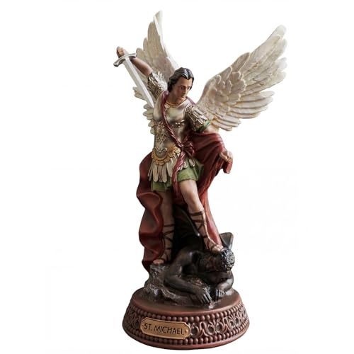 TALPGOD 12 Inch St Michael The Archangel Statue Painted in Full Color Catholic San Miguel Arcangel Statue Religious Saint Michael Statues for Home Decor Angel Figurines Collectibles
