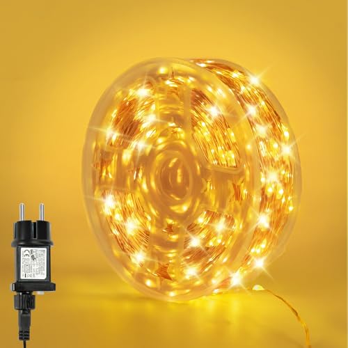 Bowfar Lichterkette Kupferdraht 10M 100LED Warmweiß Lichterkette...