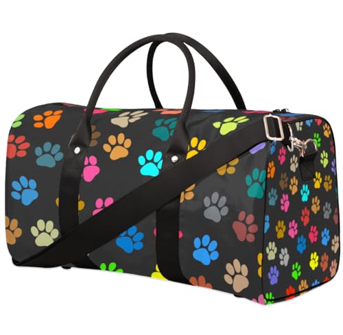 Travel Duffel Bag Cat Dog Paw Print Sport Tote Gym Bag Waterproof Foldable Carryon Weekend Overnight Training Handbag Sports Duffle Bags for Women Men Boys Girls