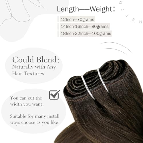 Hetto Weft Hair Extensions Real Human Hair Chocolate Brown 22 Inch 100g, Invisible Sew in Weft Hair Extensions - Image 4