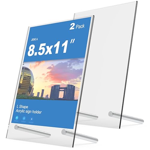 JDEA L-Shaped Acrylic Sign Holder – Shatterproof Clear Display Stand for Menu, Flyer, or certificate Display – Impact-Resistant Acrylic Table Sign Frame (8.5x11 inch 2pack)