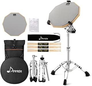 Donner Drum Practice Pad With Snare Drum Stand Set, Including 12 Inches Double Sided Silent Drum Pad, Drumsticks, Backpack Adjustable Stand Fits 10''-14'' Dia Drums
