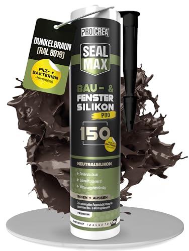PROCREA Premium Bausilikon 150 (dunkelbraun) [Allwetter-Silikon] Neutrales Fenster- und Universal-Silikon mit fungizider Ausstattung - Farbe braun auch für Sanitär geeignet - Profi-Qualität