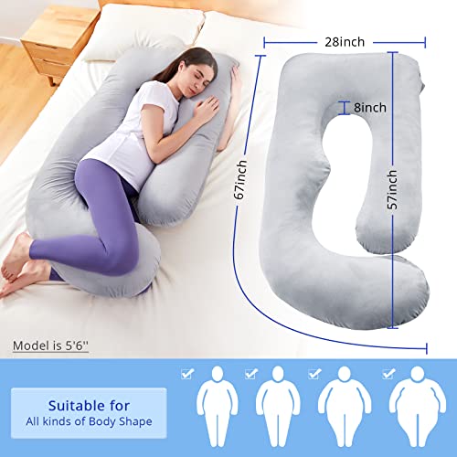 Sasttie Pregnancy Pillows For Sleeping, Maternity Pillow For Pregnant Women, U Shaped Side Sleeper Pregnancy Pillow, 59'' Full Pregnant Pillow With Removable Velvet Cover, Grey #TOP3