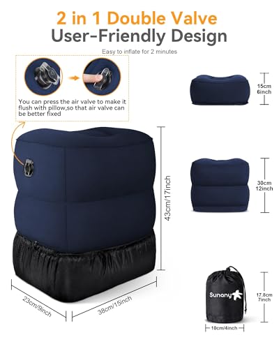 Sunany Inflatable Foot Rest Pillow for Travel, Kids/Adults Airplane Travel Pillow-Adjustable Height for Kids to Sleep While Traveling,Suitable for Airplane, Office, Home, Cars and Any Travel(Blue) - Image 3