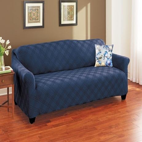 S M Ent. Double Diamond Stretch Furniture Cover-Navy-Loveseat -Size-70 W