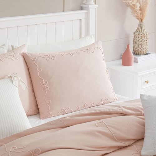 Peri Home Bow Bedding Duvet Cover Cottage Core Vintage Country 100% Cotton 3-Piece Set, King, Blush Sasha Bows
