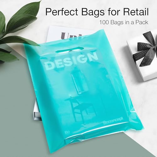 Image of Choice Marts 100 Teal Plastic Bags With Handles 9x12 Merchandise Bags