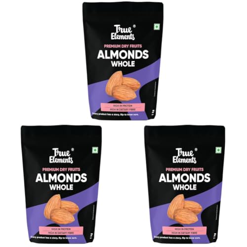 Image of True Elements Almonds 1kg - 100% Natural, Clean Dried Almonds | Badam Dryfruits | Rich in Protein | Nuts and Dry Fruits (Pack of 3)