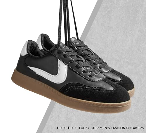 LUCKY STEP Men's Fashion Sneakers Retro Casual, Black/White, 12 by LUCKY STEP - Used condition - Image 8