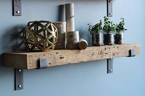 Urban Legacy Reclaimed Wood Shelves | Floating Or With Brackets | Amish Handcrafted In Lancaster County, Pa | Set Of Two - Genuine, Salvaged (Bracketed Natural, 40" X 7" X 2.5") #TOP2