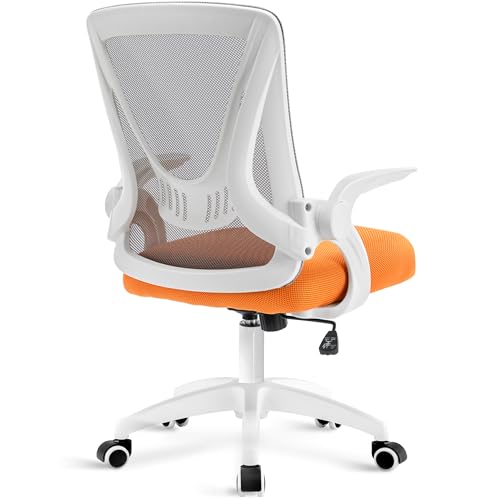 Blisswood Adjustable Office Chair, Desk Chair, Mesh Swivel Chair With 90° Flip-up Armrest Computer Chair With Lumbar Support Adjustable Height (Orange & Grey)