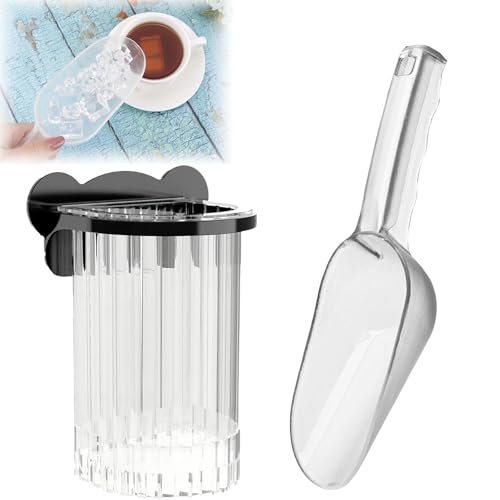 Ice Scoop with Holder, Plastic Scoop for Freezer Kitchen Countertop Ice Maker, Removable Design with Traceless Self-Adhesive Sticker and Bear Buckle, Multipurpose for Pet Food, Flour, Grains