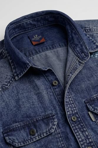 Image of Louis Philippe Men's Slim Fit Classic Denim Wash Stylized Fashion Full Sleeve Casual Shirt