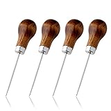 Pack of 4 Gourd Shape Wooden Handle Scratch Awl Tool Pin Punching for Leather Pouch Hole DIY...